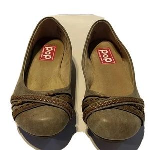 Pop Gazer Ballet Flats Brown Faux Leather Casual Memory Foam. Size 7.5